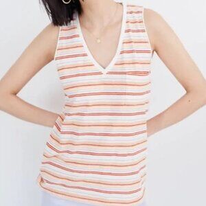 Madewell Whisper Cotton V-Neck Striped Tank Top Size Medium